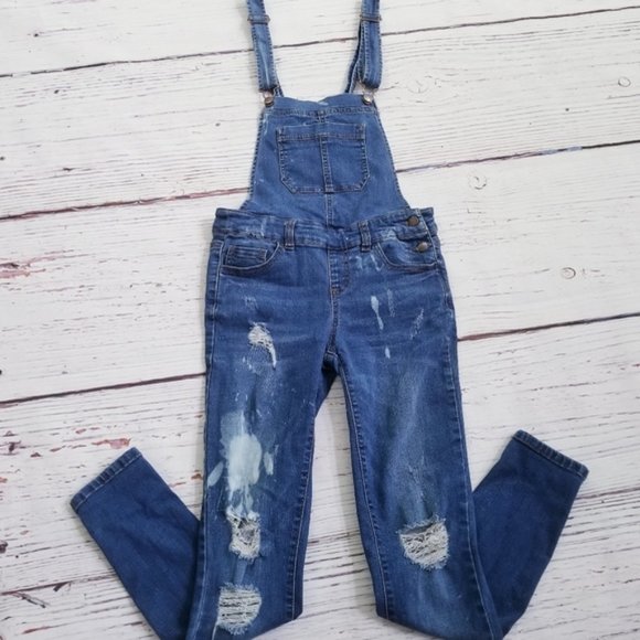 Wax Jean Denim - Denim Distressed Ripped Skinny Jean Overalls